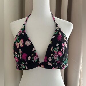 Victoria's Secret Floral Bikini Halter Neck Top - Black and Pink, size 36C.